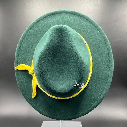 Royal green fedora with yellow bandana