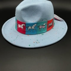 Baby blue fedora with splashes