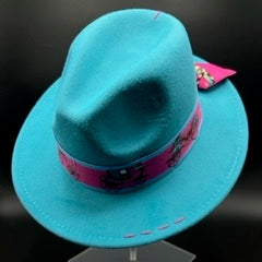 Turquoise fedora with fuchsia details