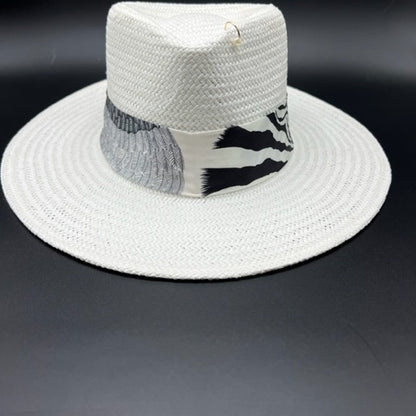 Summer white fedora with white and black scarf