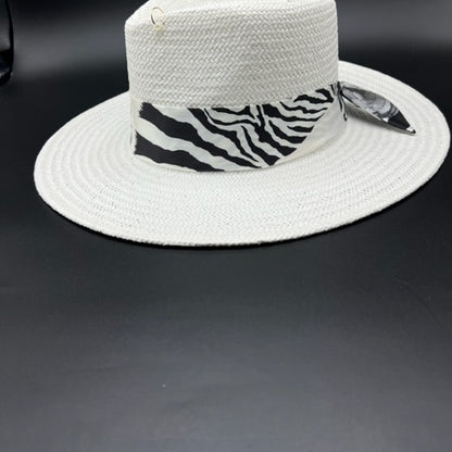 Summer white fedora with white and black scarf