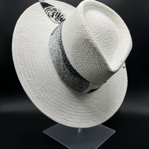 Summer white fedora with white and black scarf