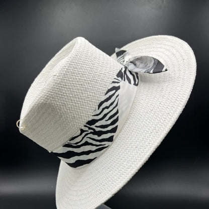 Summer white fedora with white and black scarf