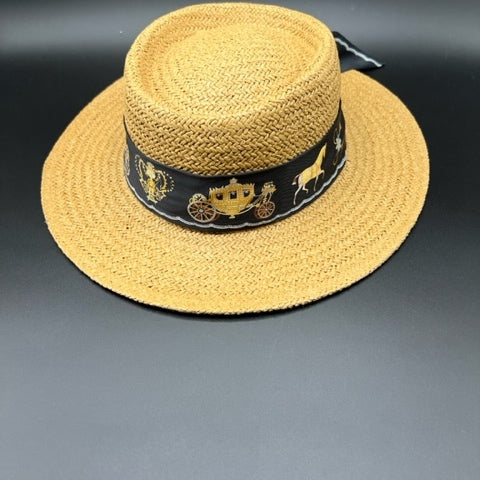 Paper straw boater with elegant black scarf