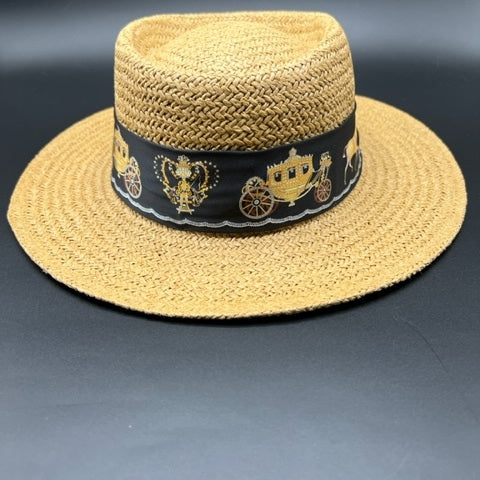 Paper straw boater with elegant black scarf