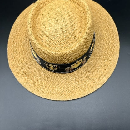 Paper straw boater with elegant black scarf