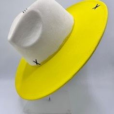 half yellow half beige wide brim fedora