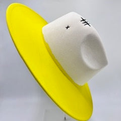 half yellow half beige wide brim fedora