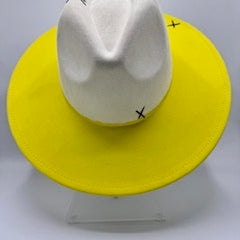 half yellow half beige wide brim fedora