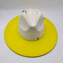 half yellow half beige wide brim fedora