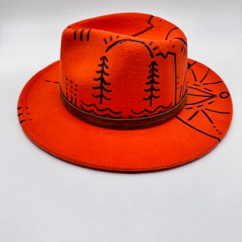 Orange hand carved fedora