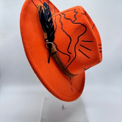 Orange hand carved fedora