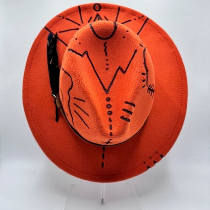 Orange hand carved fedora