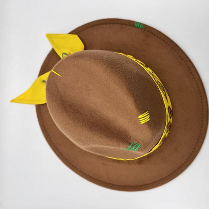 Brown fedora with yellow details