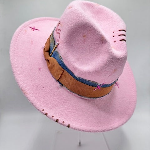 Pink fedora with jeans band