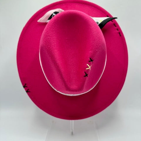 Fuschia fedora with black and white details