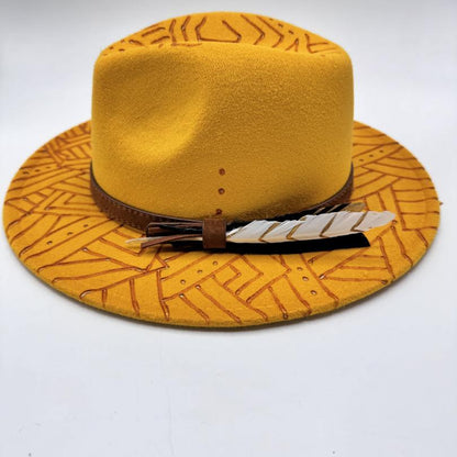 Mustard fedora with honey comb design