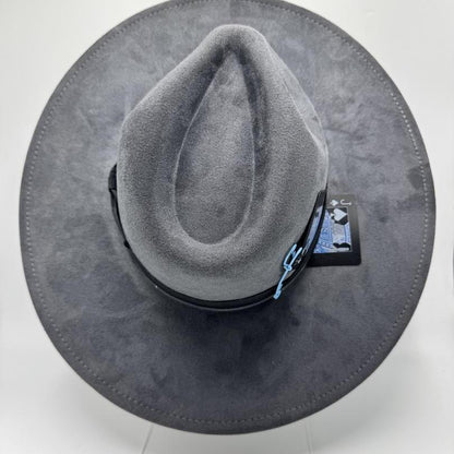 Elegant grey wide brim fedora with cards