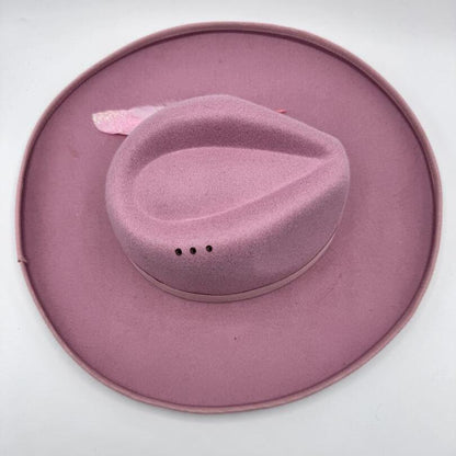   Wide brim pink fedora with carvings