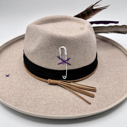  Wide brim fedora heart shaped with purple details