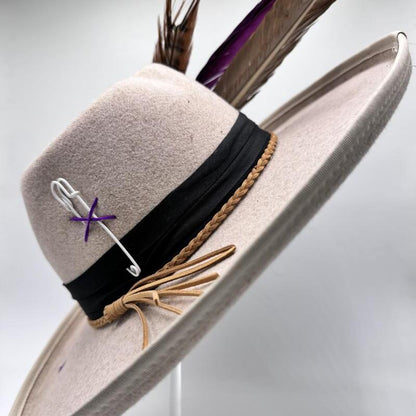  Wide brim fedora heart shaped with purple details