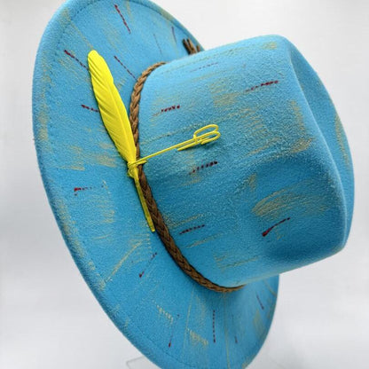 Turquoise fedora with yellow details