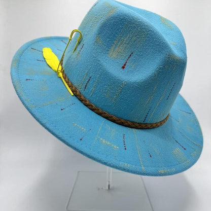 Turquoise fedora with yellow details