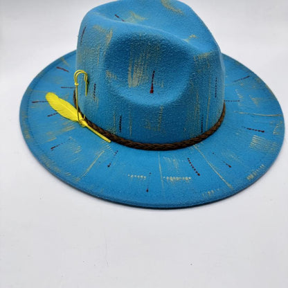 Turquoise fedora with yellow details