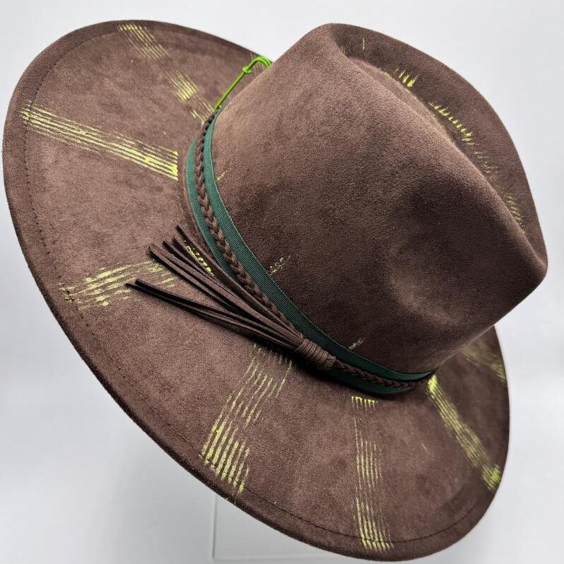 Wide brim fedora with phosphoric green