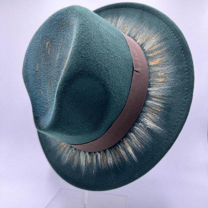 Royal green fedora with gold and brown paint