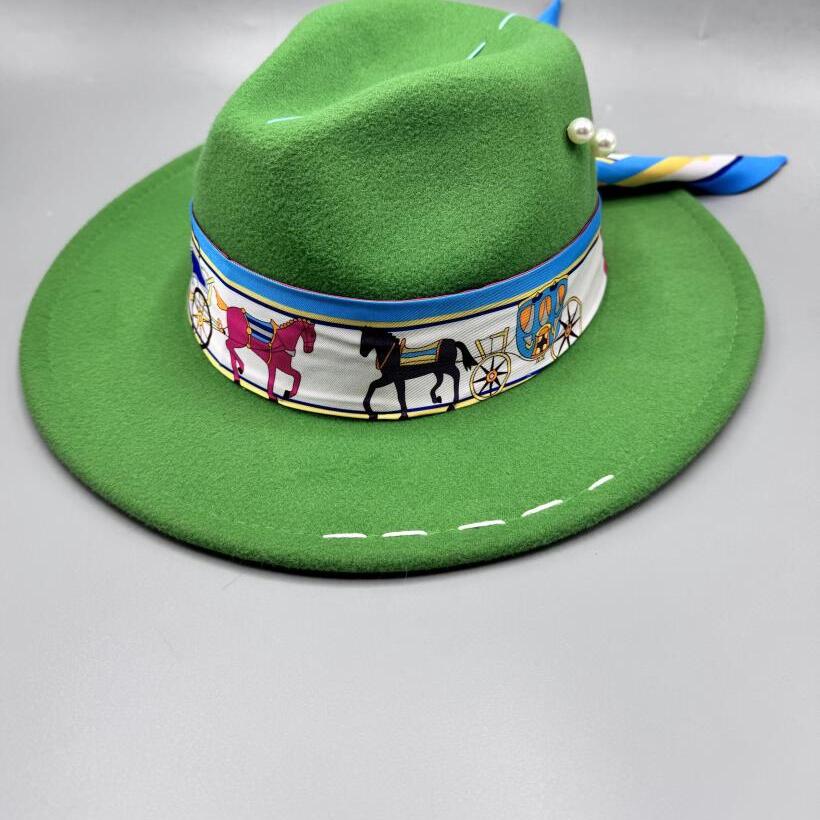 Green fedora with pearl