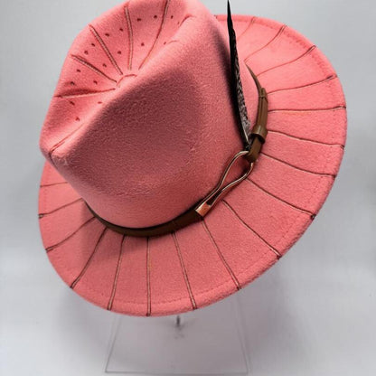 Salmon color fedora with carving details