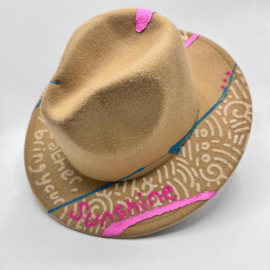 Cappuccino color fedora with a message