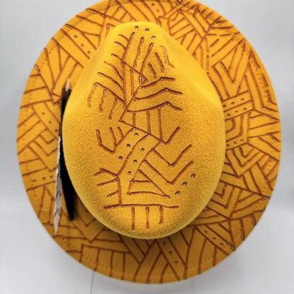 Mustard fedora with honey comb design