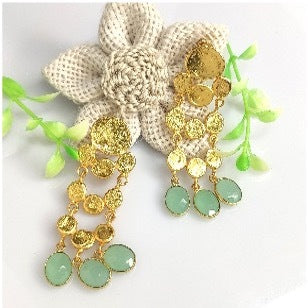 GREEN ONYX TEXTURED CHANDELIER FASHION EARRINGS