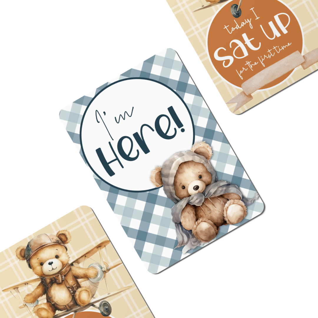 Teddy Bear Baby Milestone Cards - Set of 30