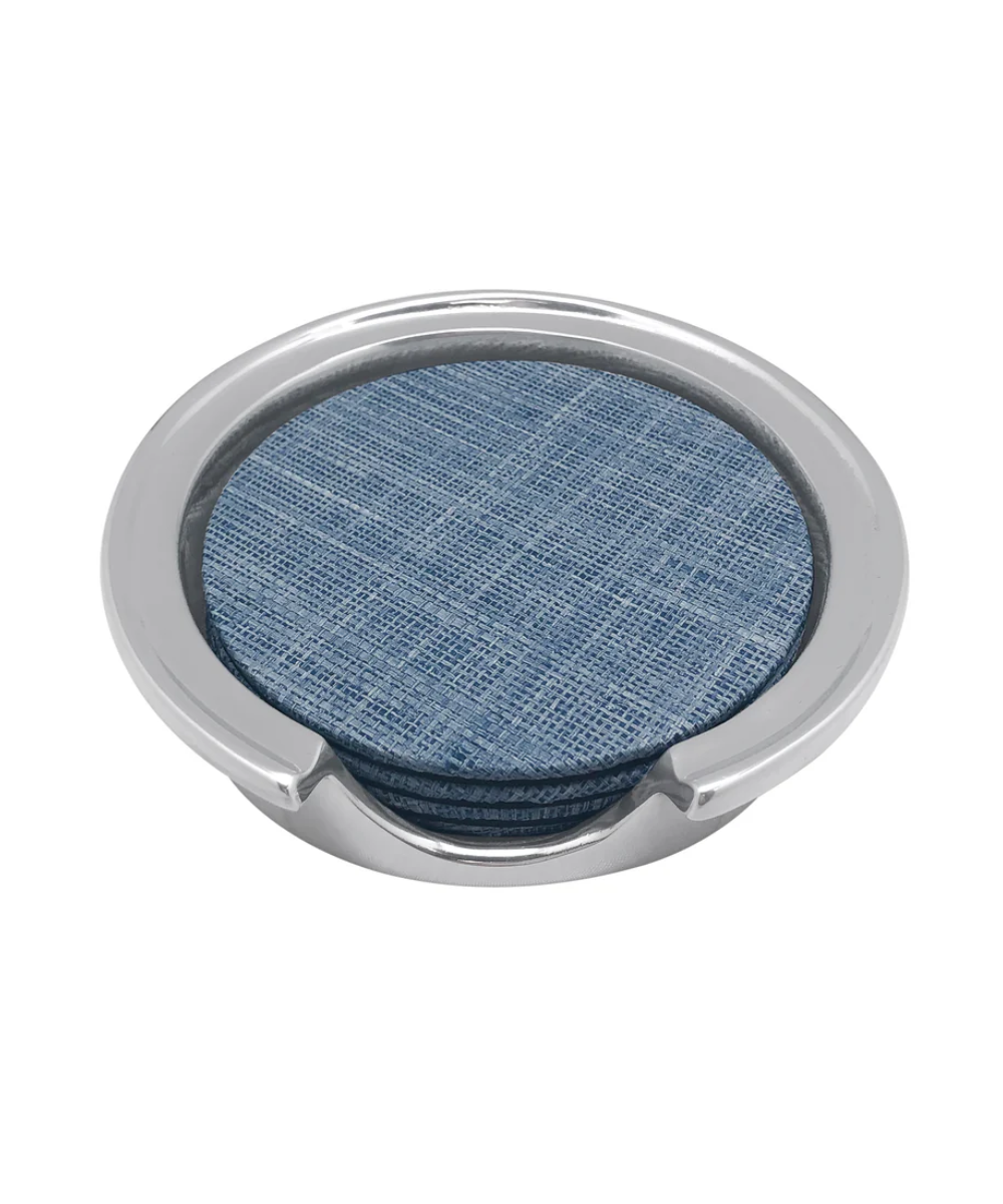 Heather Blue Faux Grasscloth Signature Coaster Set