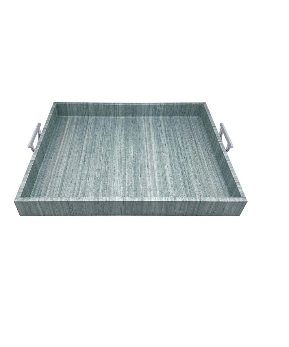 Capri Faux Grasscloth Tray With Metal Handles