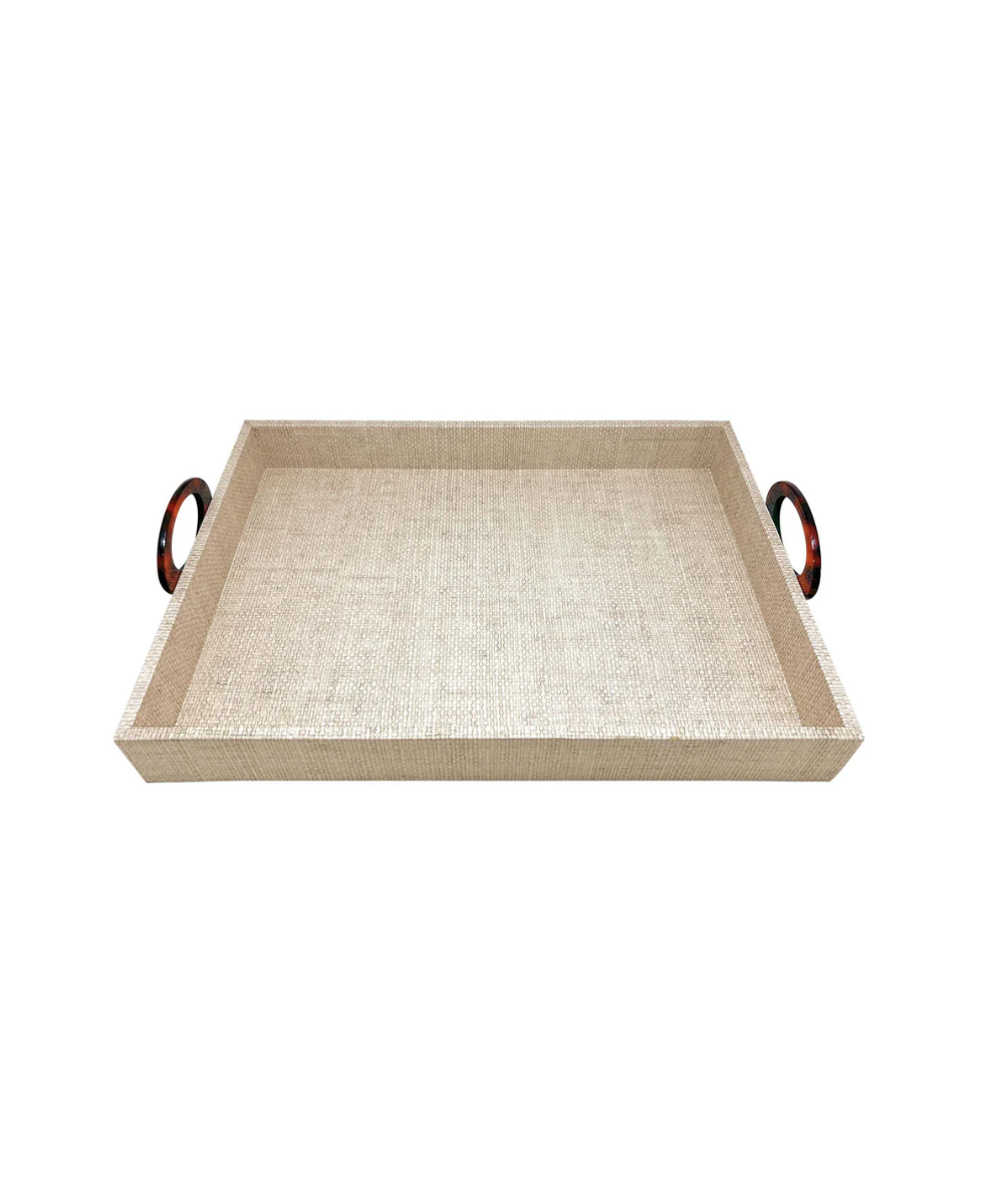 Coconut Grove Faux Grasscloth Tray With Tortoise Handles