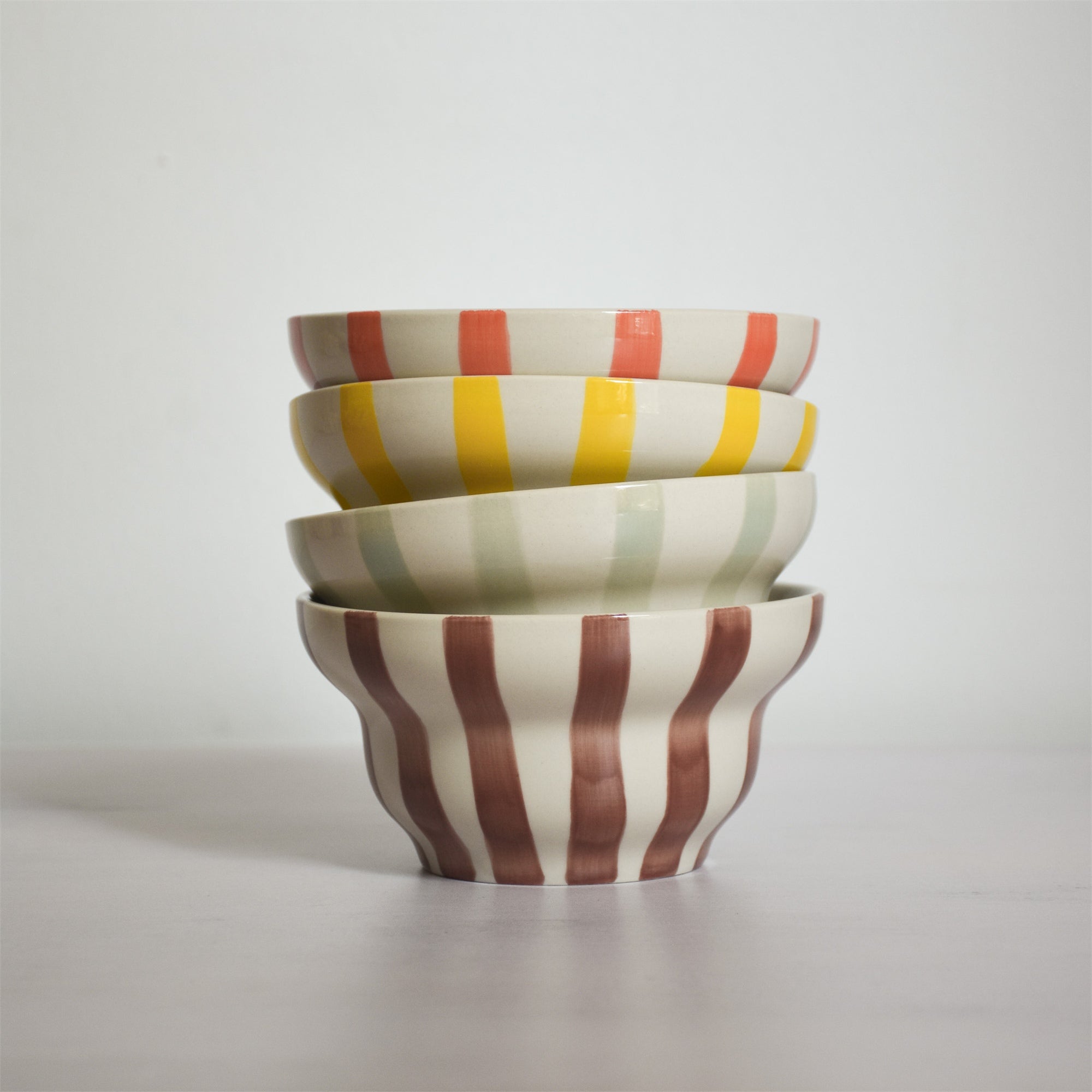 Hand-Painted Stoneware Striped Bowl