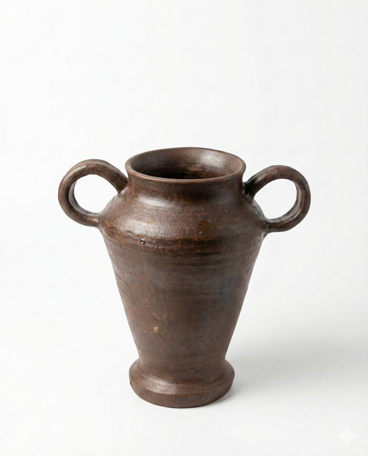 Handcrafted Miniature Amphora Vase – 17 cm, Rustic Brown Finish