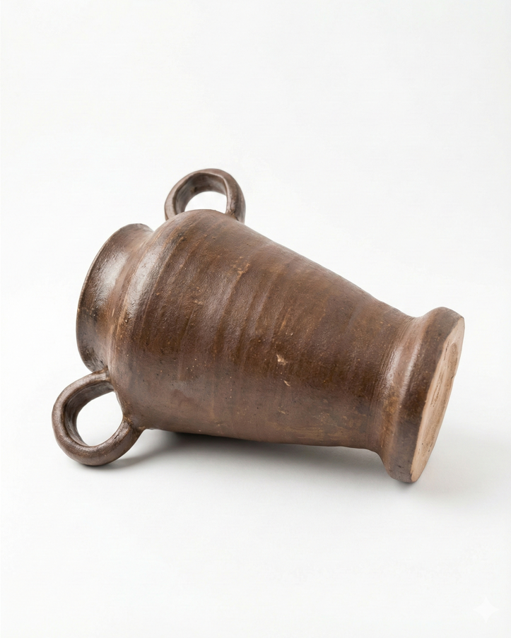 Handcrafted Miniature Amphora Vase – 17 cm, Rustic Brown Finish