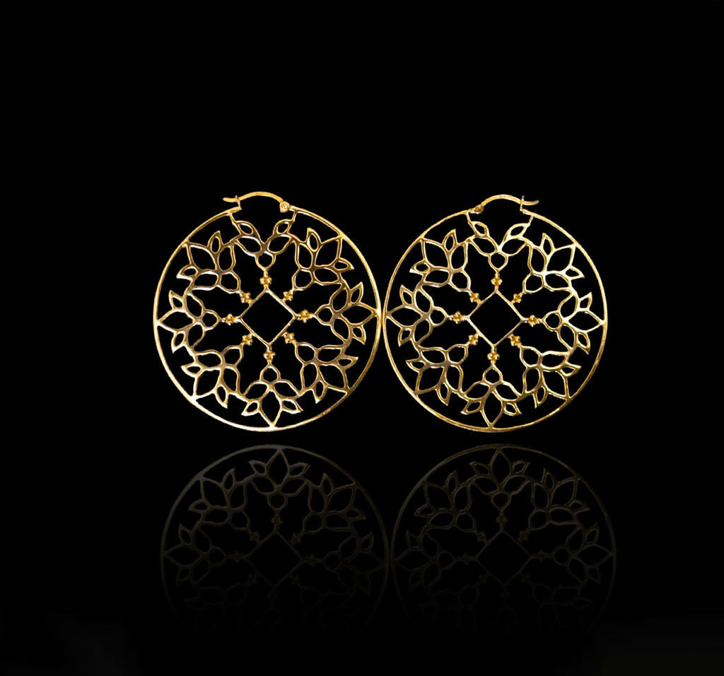 ARABESQUE FILIGREE HOOPS GOLD PLATED STERLING SILVER