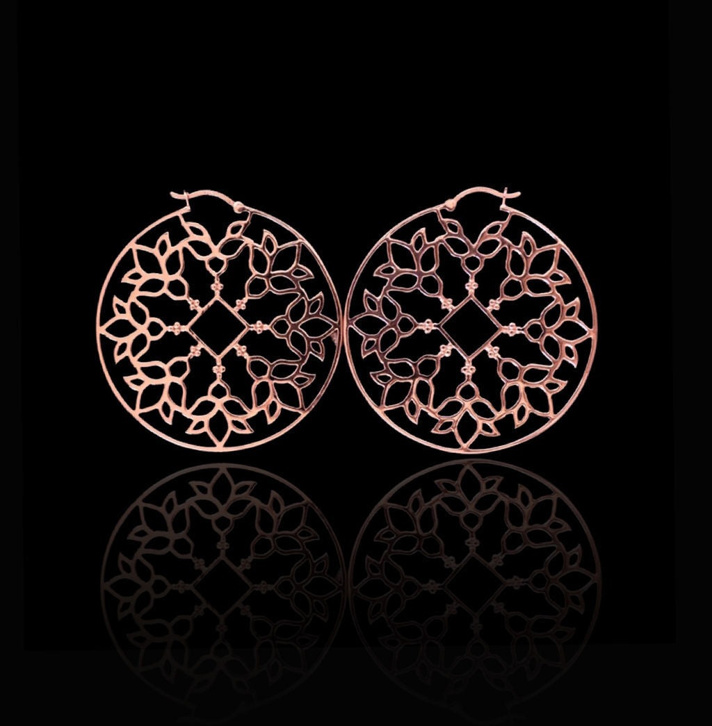 ARABESQUE FILIGREE HOOPS ROSE GOLD PLATED STERLING SILVER