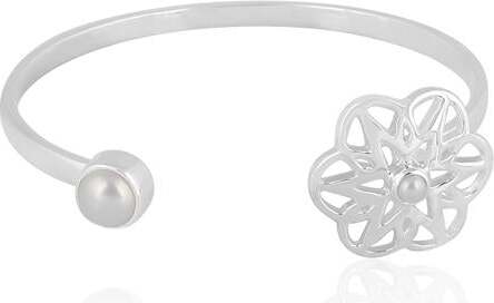 Arabesque Floral Pearl Open-Bracelet Sterling Silver