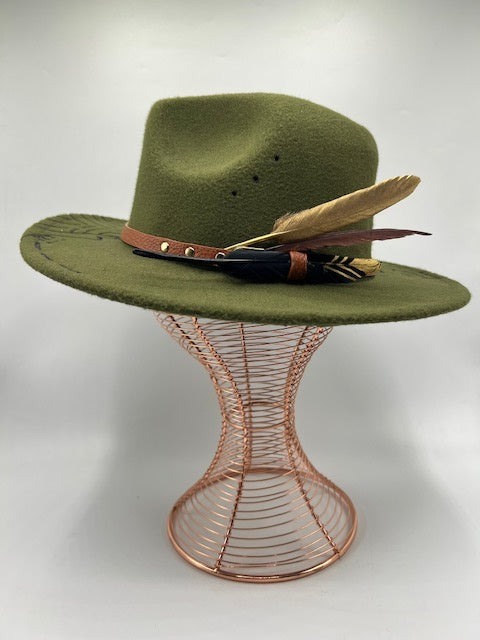 Army green fedora with an unique designed