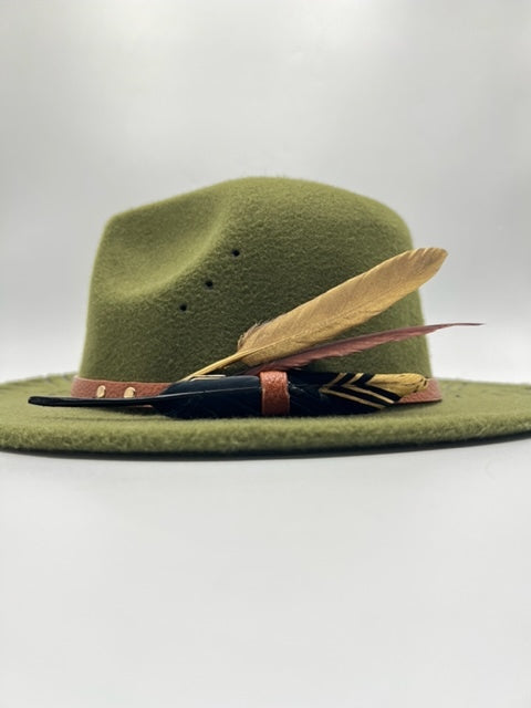 Army green fedora with an unique designed