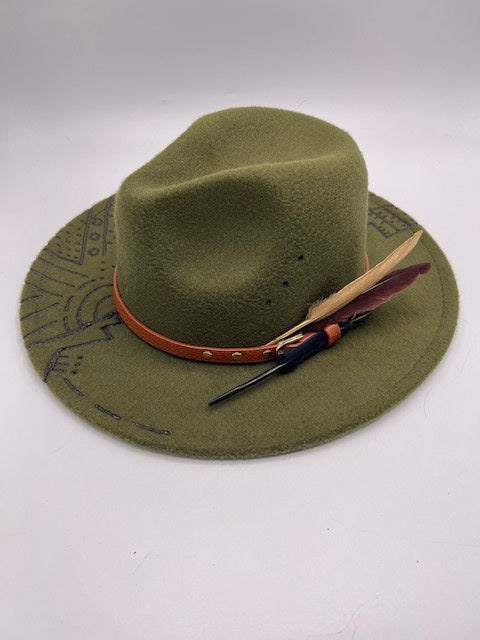 Army green fedora with an unique designed