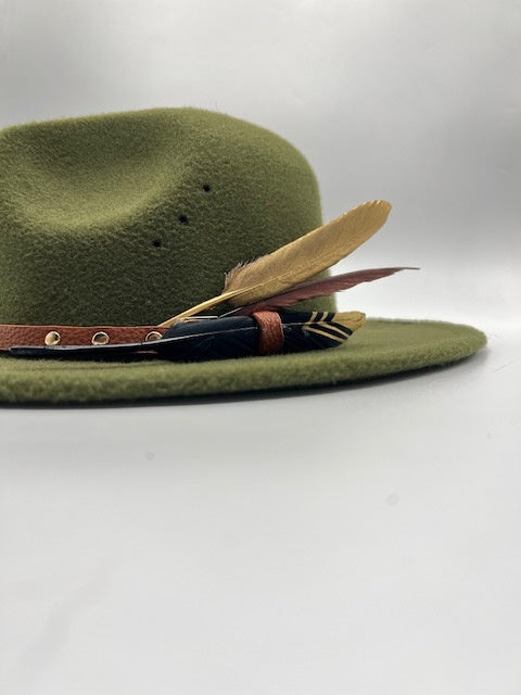 Army green fedora with an unique designed