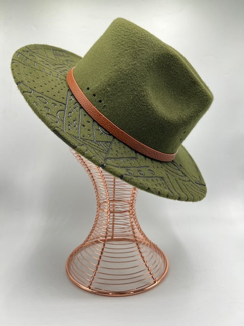 Army green fedora with an unique designed